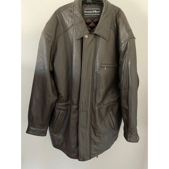 Preswick & Moore Long Jacket Unisex XL Brown Leather Quilted Drawstring Waist - Picture 1 of 7